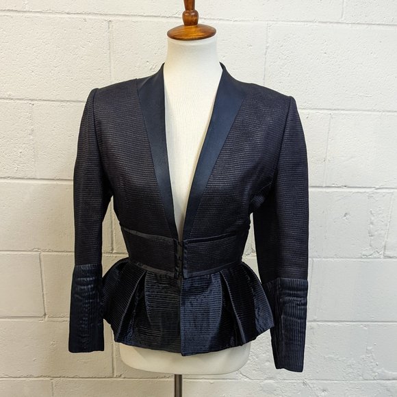 Zitta Costura Couture Navy Silk Peplum Jacket - Picture 1 of 8